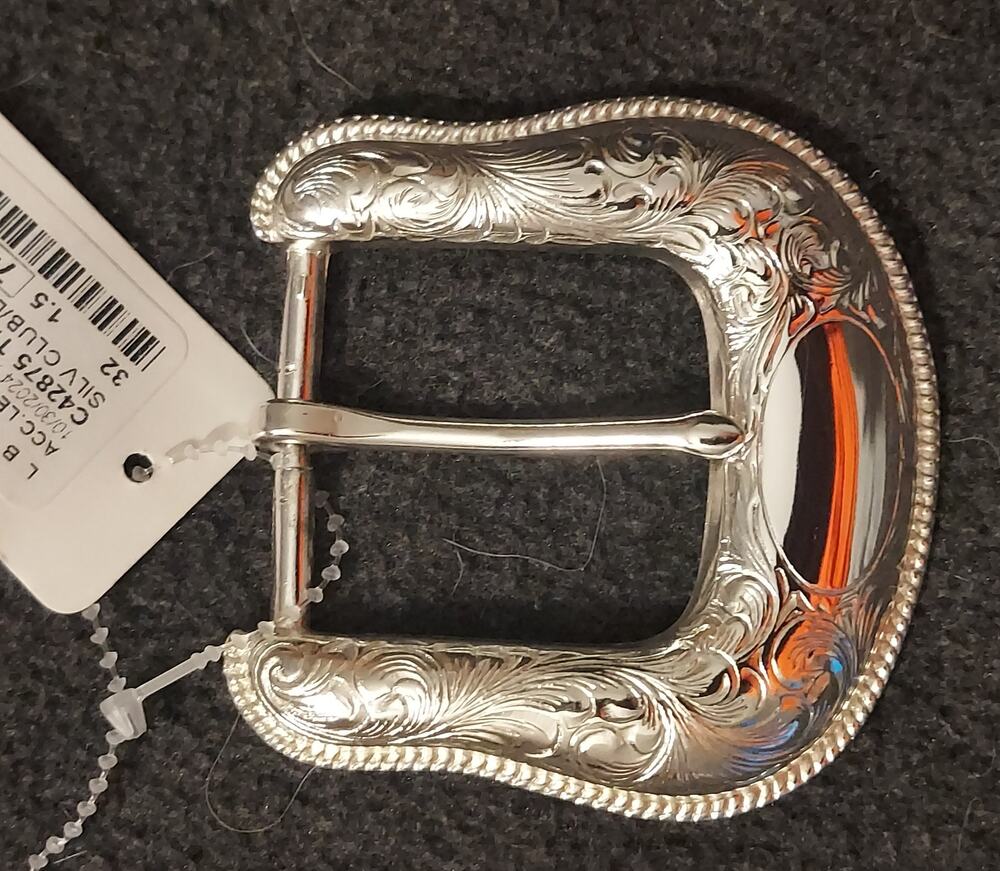 Western Style Silver-Tone Engraved Belt Buckle Club Diamond Pattern 1.5 inch